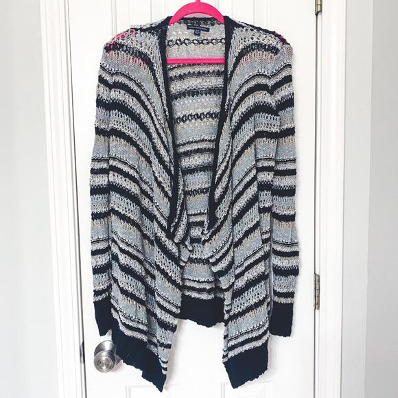 AMERICAN EAGLE • Gray + Black Long Sleeve Knit Boho Sweater Open Cardigan - Picture 1 of 7